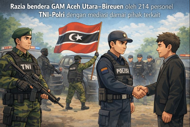Razia bendera GAM Aceh Utara–Bireuen oleh 214 personel TNI-Polri dengan mediasi damai pihak terkait