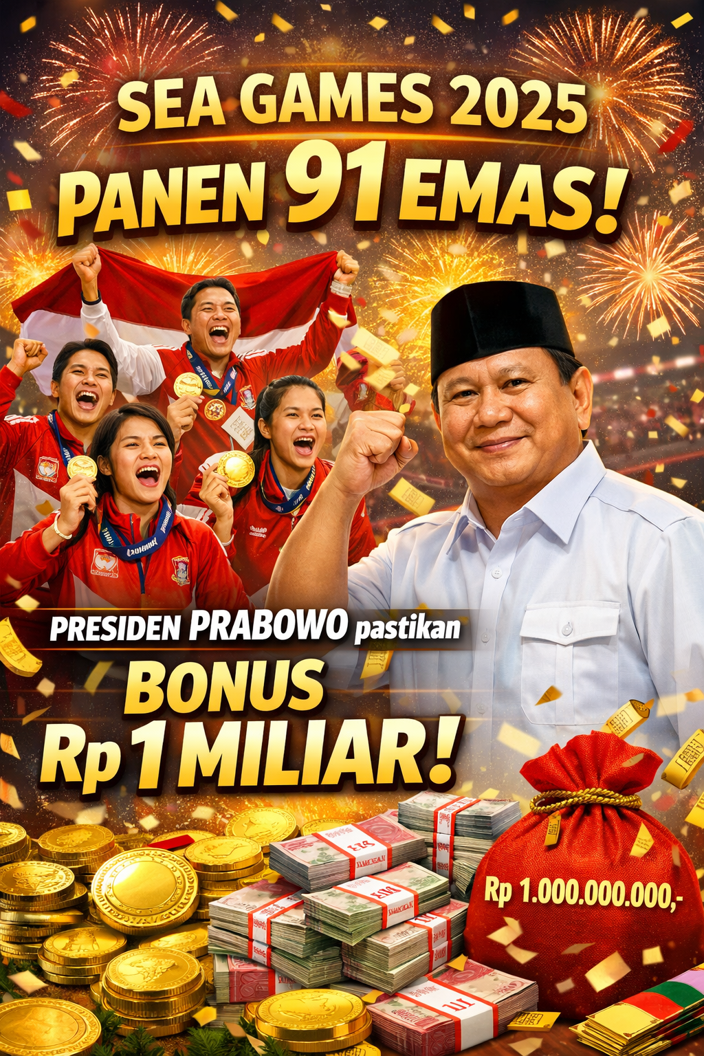SEA Games 2025 Panen 91 Emas, Presiden Prabowo Janjikan Bonus Rp1 Miliar