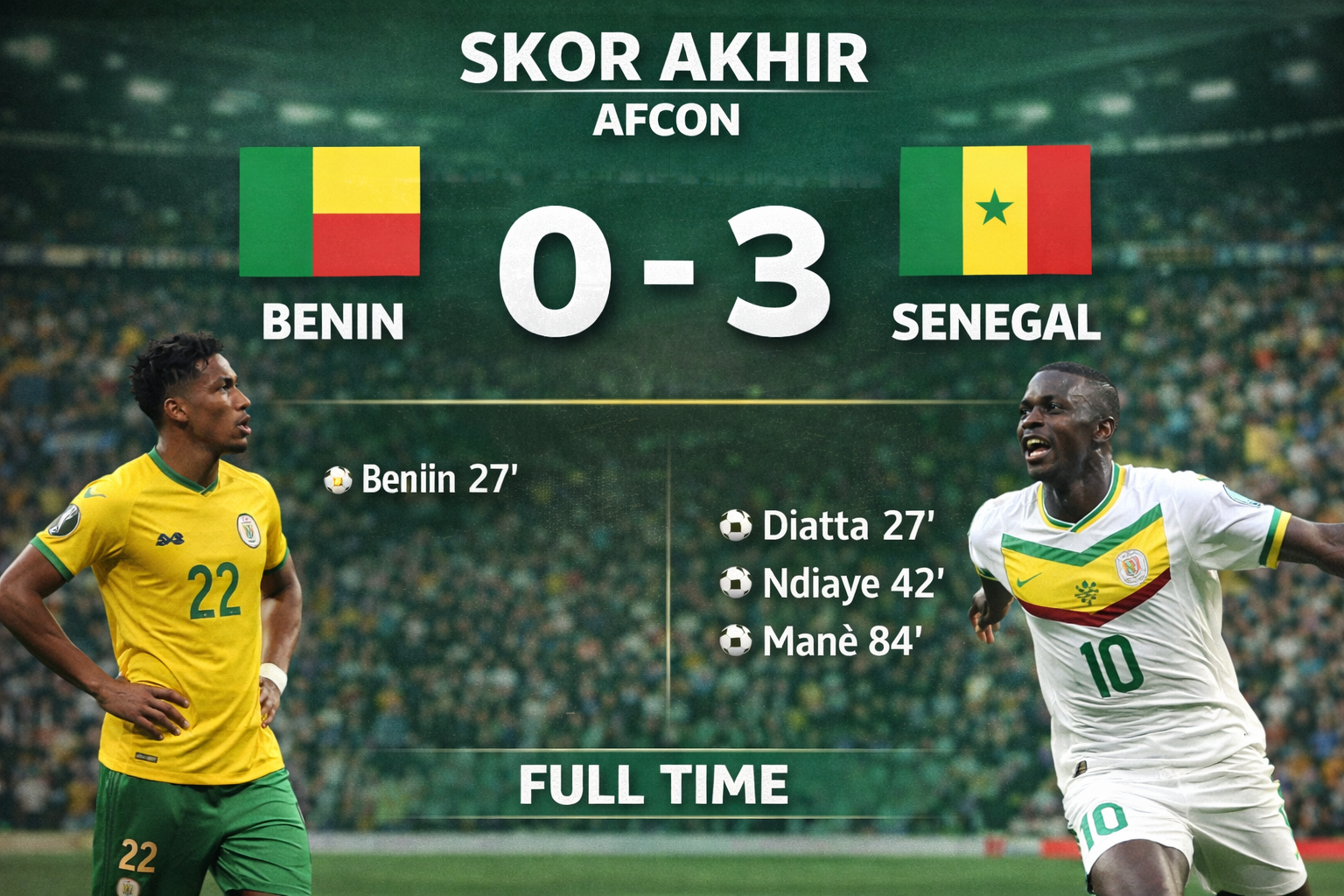 Skor Akhir AFCON Benin 0-3 Senegal