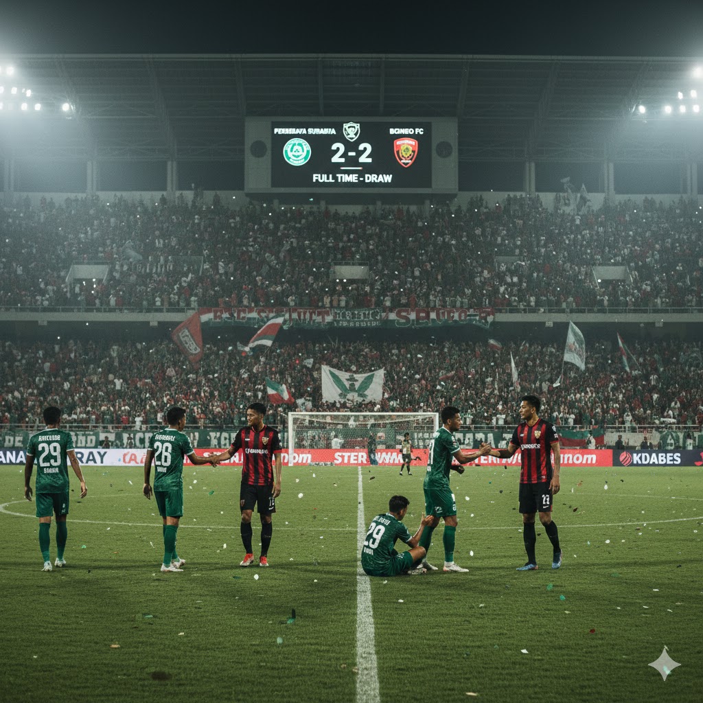 Persebaya Surabaya vs Borneo FC berakhir imbang 2-2 di Stadion Gelora Bung Tomo