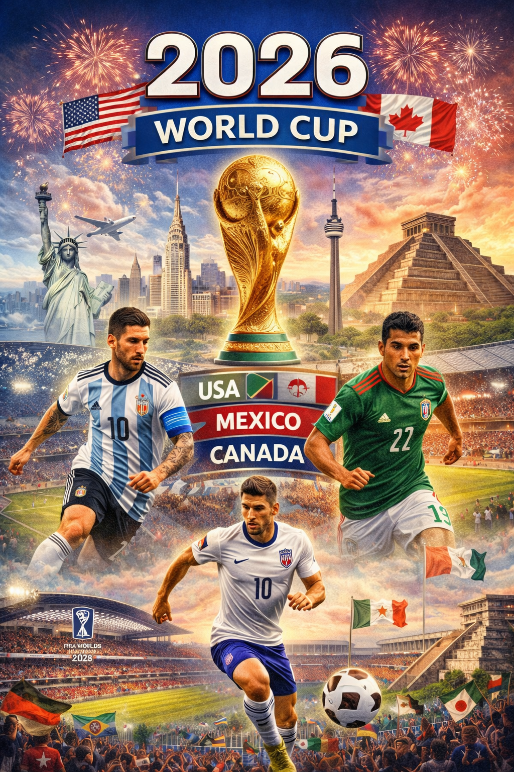 Teks Umum Piala Dunia Piala Dunia FIFA merupakan turnamen sepak bola paling bergengsi di dunia yang mempertemukan tim nasional terbaik dari berbagai negara. Ajang ini diselenggarakan setiap empat tahun sekali dan menjadi panggung utama bagi pemain untuk mencetak sejarah serta mengharumkan nama bangsa. Teks Piala Dunia 2026 Piala Dunia 2026 akan menjadi edisi bersejarah dengan format baru yang melibatkan 48 tim dan digelar di tiga negara tuan rumah, yaitu Amerika Serikat, Kanada, dan Meksiko. Turnamen ini menandai era baru sepak bola dunia dengan jangkauan global yang semakin luas. Teks Pendek untuk Media Sosial Piala Dunia bukan sekadar turnamen, tetapi perayaan sepak bola dunia yang menyatukan jutaan penggemar dari berbagai belahan dunia ⚽🌍